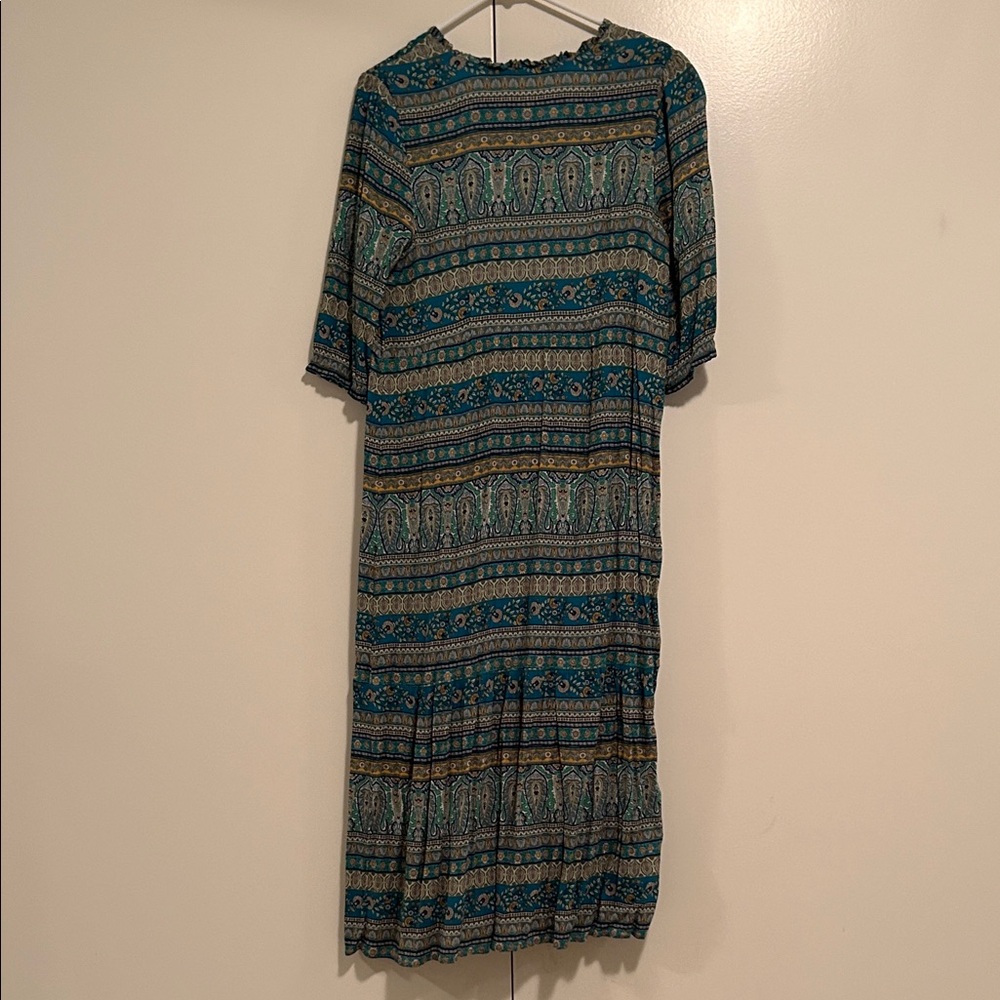 J. Jill voyager Teal Patterned Maxi Dress size medium petite - Picture 8 of 13